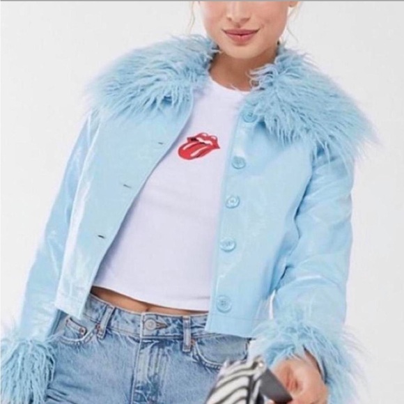 Urban outfitters blue fur lined jacket - Picture 1 of 4